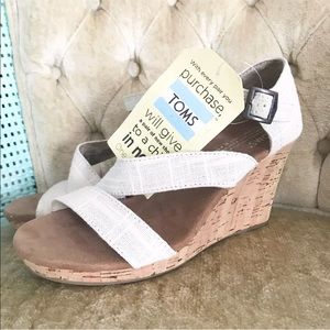 Toms Canvas Strappy Cork Wedge Sandals Clarissa